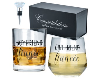 Engagement Gifts for Couples, Fiance Gift for Her, Just Engaged Wine Glass Gift Set, Newly Engaged Gift for the Bride and Groom to Be,