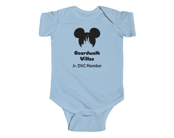 Infant Baby Disney's Boardwalk Villas DVC Disney Vacation Club Jr. Member Infant Fine Jersey Bodysuit Onsie Short Sleeve Mickey Ears