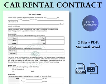 Plantilla de contrato de alquiler de coche: Contrato editable (PDF y Word)
