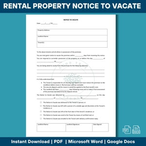 Aviso del propietario para desalojar al inquilino / Aviso de desalojo / Plantilla editable de MS Word / Descarga instantánea imprimible / Aviso para desalojar carta