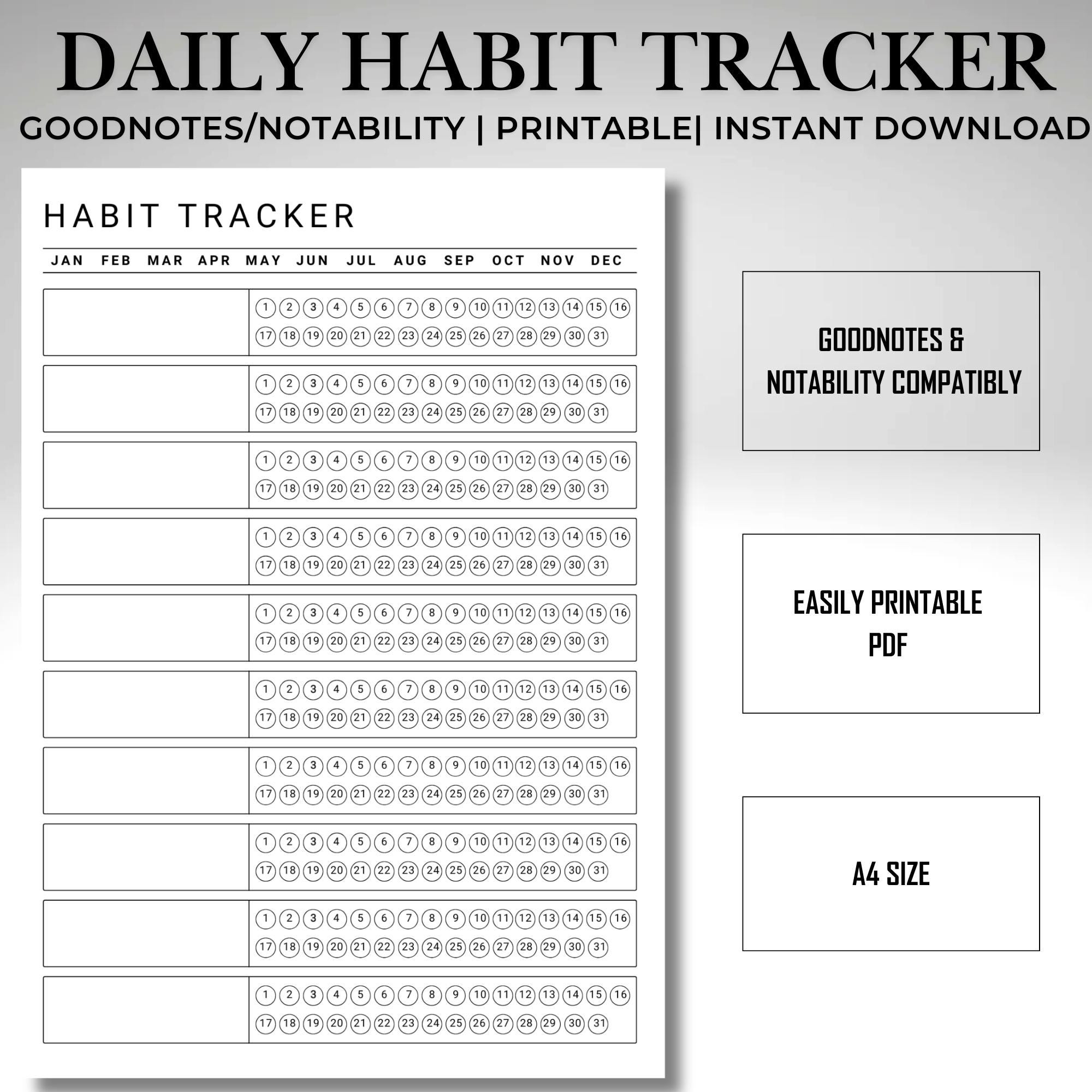 Minimalist Daily Habit Tracker Printable: Goodnotes & Notability ...