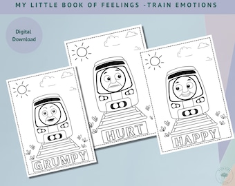 Páginas para colorear de las emociones del tren: Herramienta para aprender sentimientos para niños (Descarga digital)