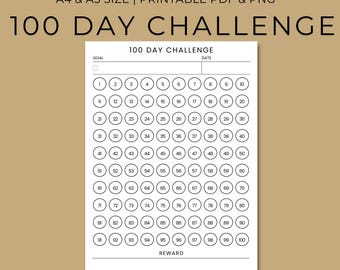 Seguimiento del reto de 100 días: Establecimiento de objetivos imprimible (PDF y PNG A4/A5)