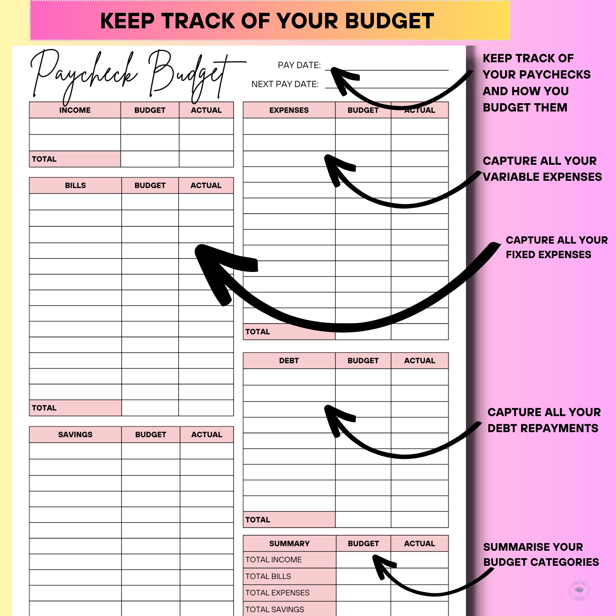 Paycheck Budget Overview Template Printable Paycheck Budget Etsy Paycheck Budget Overview Template Printable Paycheck Budget Etsy