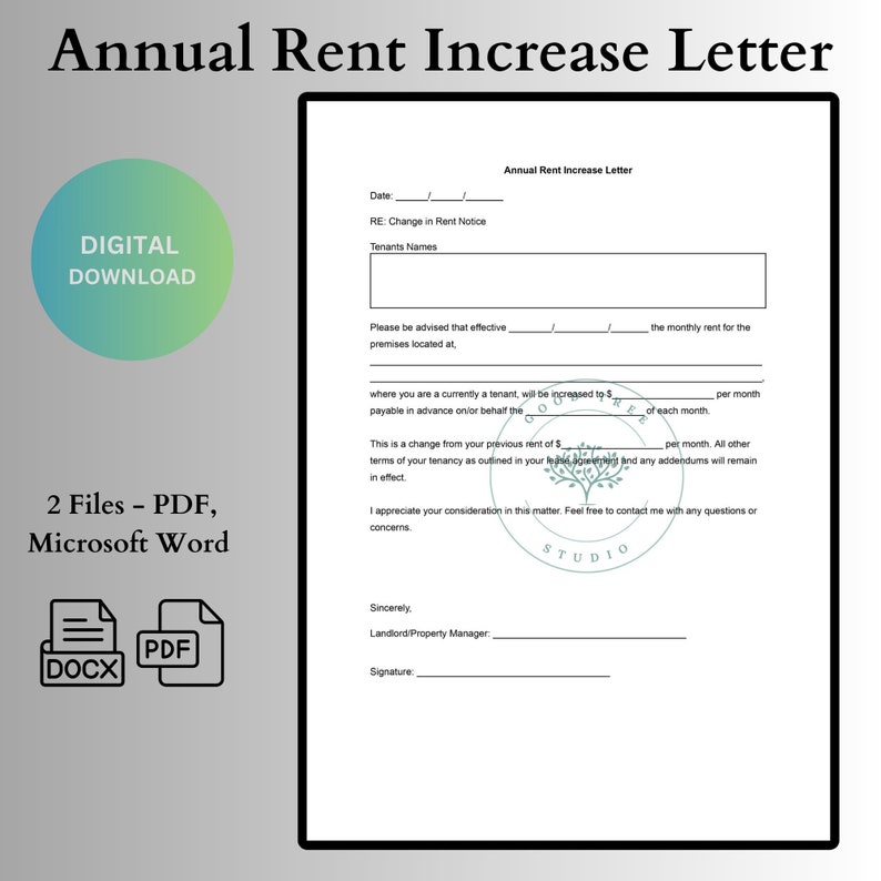 Rent Increase Notice, Rent Increase Letter, Rent Increase Form
