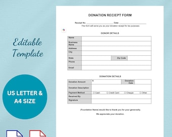 Non-Profit Donation Receipt Template: Customizable Charity Form (Microsoft Word & PDF)