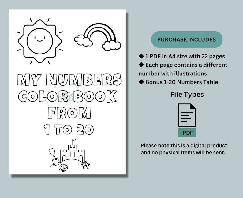 Numbers 1-20 Coloring Pages: Preschool Printable (PDF) - Etsy