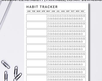 Rastreador de hábitos diarios minimalista imprimible: compatible con Goodnotes y Notability (PDF/PNG)