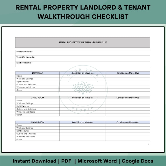 Landlord Tenant Walkthrough Checklist: Rental Property Inspection (PDF & Word)