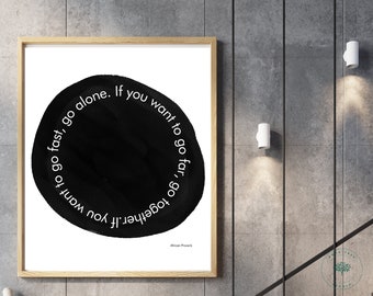 Lámina artística con cita de proverbio africano: Tipografía motivacional (descarga digital)