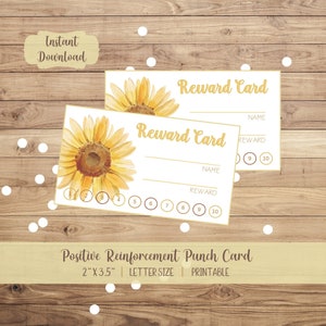 Cartes perforées de récompense imprimables pour les enfants | Suivi des cartes de récompense d'incitation au tournesol pour la thérapie, la salle de classe, les tâches ménagères, le comportement et plus encore