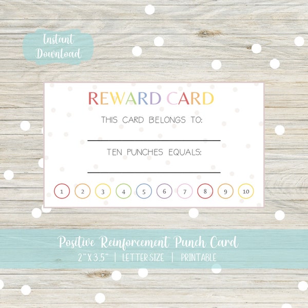 Printable Reward Punch Cards for Kids | Rainbow Polkadot Incentive Reward Card Tracker for Therapy, Classroom, Chores, Behavior and More