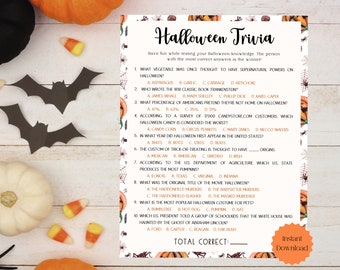 Utskrivbart Halloween-triviaspel, utskrivbart Halloween-festspel, kontorsspel, Halloween-spelkväll, Halloween-triviakväll, julspelskul