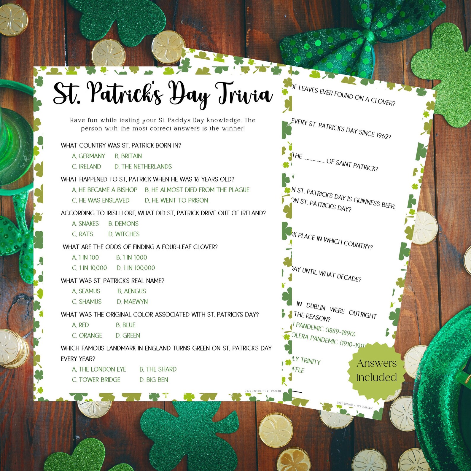 St. Patrick's Day Trivia Printable Game, Printable St. Patrick's Day ...