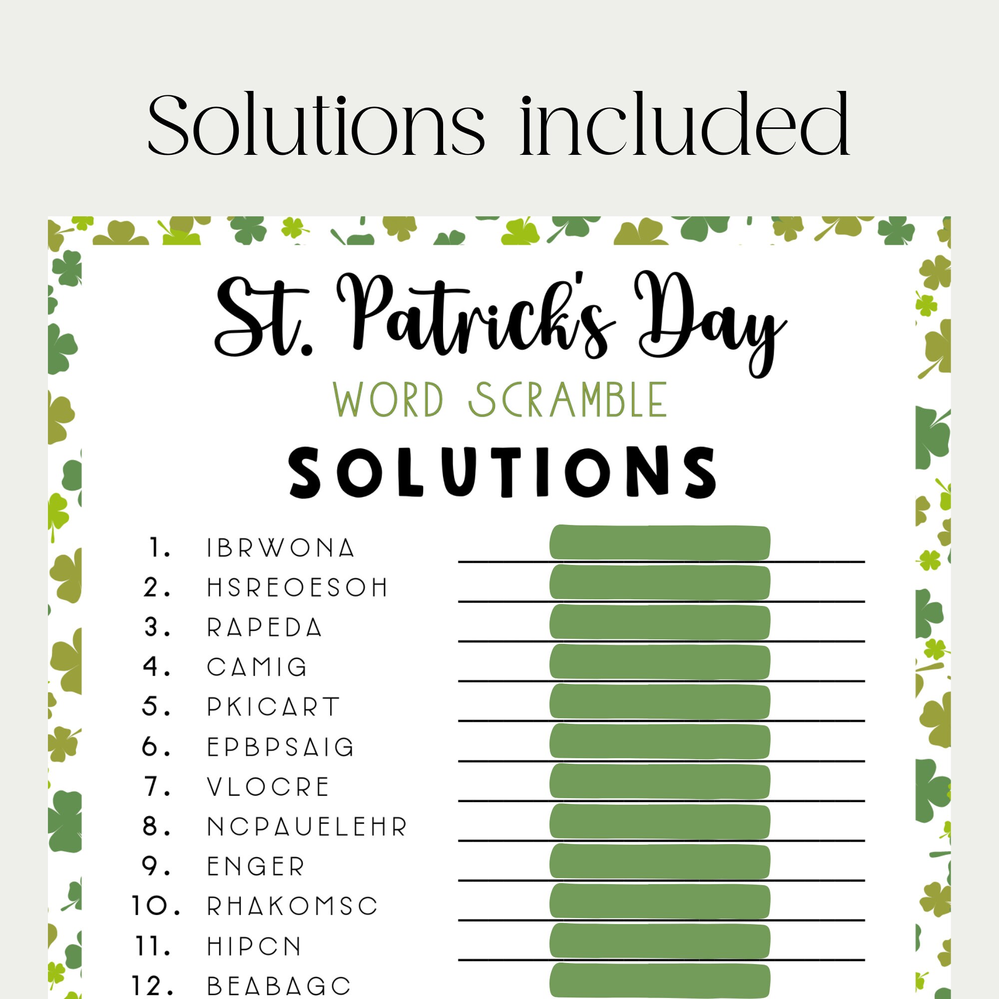 St. Patrick's Day Word Scramble Printable Game, Printable St. Patrick's ...