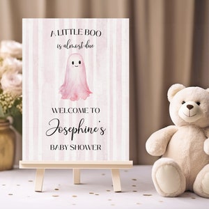 EDITABLE Pink A Little Boo Baby Shower Welcome Sign, Halloween Baby Girl Shower Board, Ghost Halloween Shower, Printable Sign 18x24 24x36