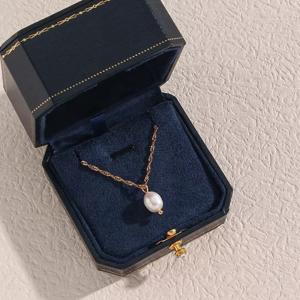 Collier de goutte de perle d'or 18K, collier de goutte de perle baroque, cadeau pour elle, collier de perle d'or