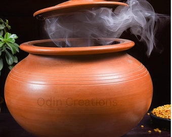 Unglazed Clay Pot for Cooking with Lid/ Earthen Pot for Cooking/ Indian Clay Handi/ Ayurveda Range/ Curry Biryani Pot/ 2.5 Liters / Brown