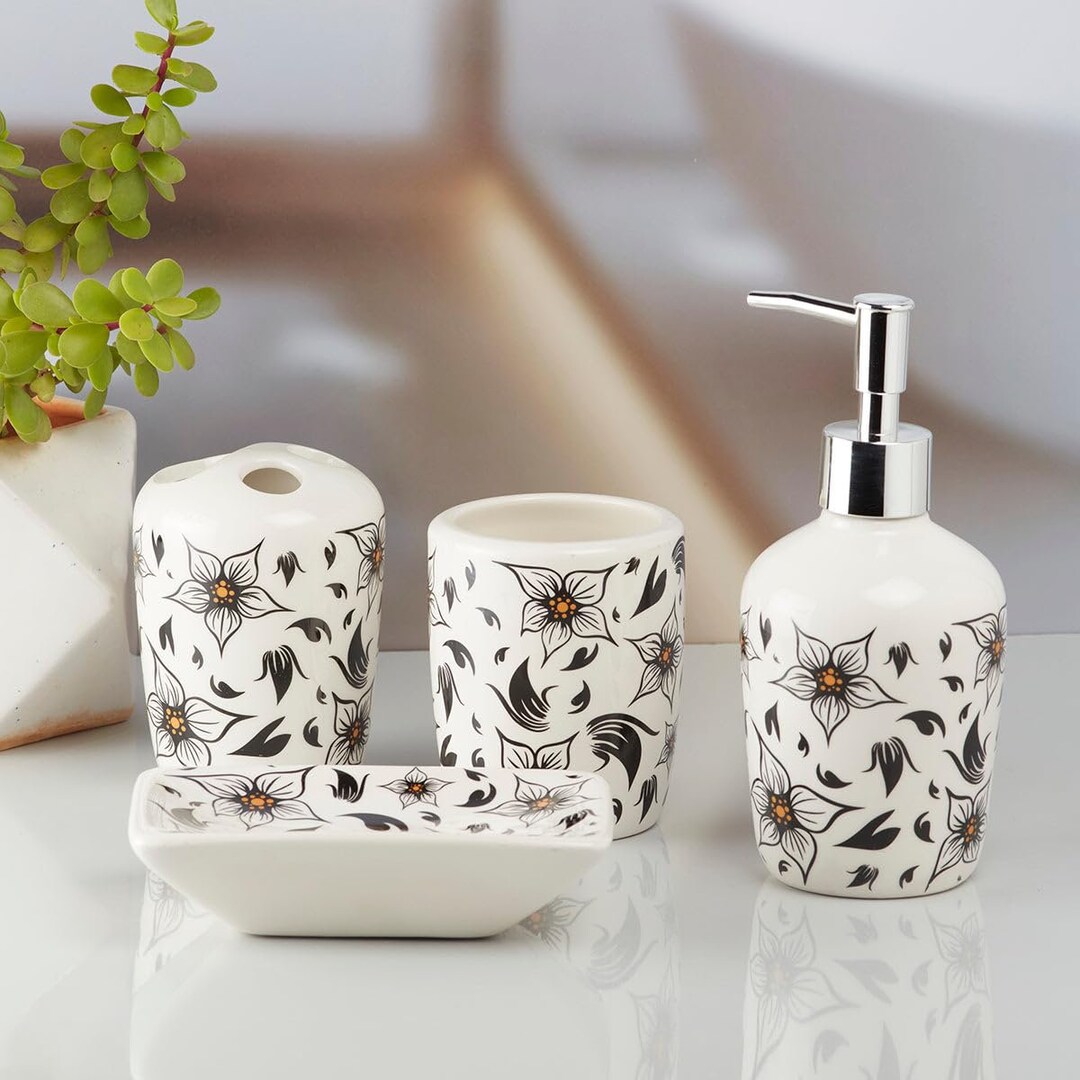 Ceramic Bathroom Accessories Set of 4 Floral Bath Set Soap - Etsy