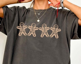 Camiseta de esqueleto de pan de jengibre, camiseta de colores navideños cómodos, camiseta de hombre de jengibre, camiseta de vacaciones para mujer, camiseta de invierno, regalo para panadero, Navidad