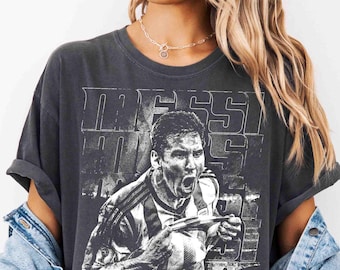 Messi Argentina Comfort Colors Bleached T-Shirt: Handmade Faded Black Soccer Tee