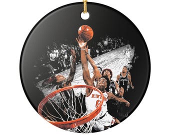 Adorno navideño de cerámica de los New York Knicks, La mano de OG Anunoby 8, adorno navideño de recuerdo con gráfico vintage de baloncesto
