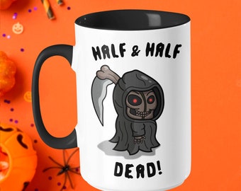 Death Coffee Bean Mug, Funny Coffee Mugs, Halloween Mugs, Holiday Mug, Gift for Him, Gift for Her, Halloween Coffee Cups, Grim Reaper Mugs