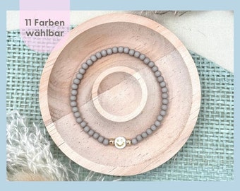 Filigranes Perlenarmband mit Smiley | Acrylperlen | Gold | Silber Freundschaftsarmband | Rosa | Blau | Grün | Lila | Geschenk Boho