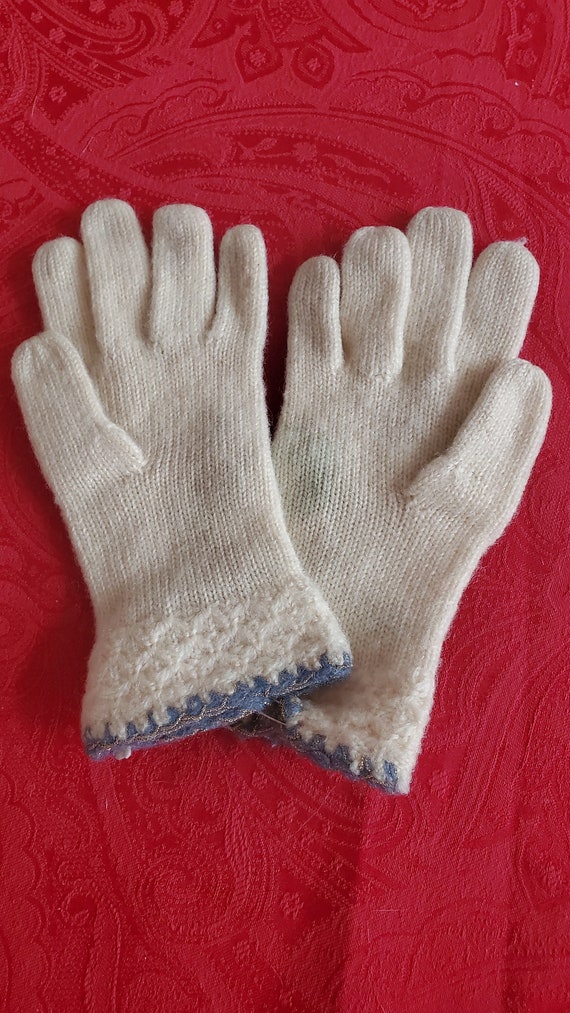 White and Blue Wool Kid Gloves - image 2