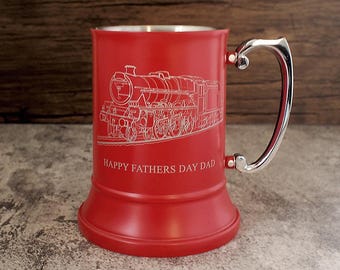 Personalised Red Stainless Steel Tankard - Superb Wedding, Retirement, Birthday Boxed Gift, Your Own Text Logo Engraved