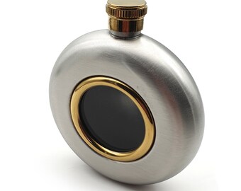 Personalised Round 5oz Hip Flask with Window - Superb Wedding Usher Best Man , Birthday, Thankyou Gift.