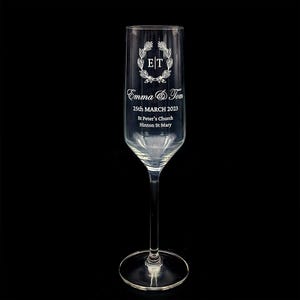 Personalised Long Stem Champgne Flute- 220ml  - Your Name, Initials, Text Engraved - Sparkling Wine Prosecco Drinkers Gift