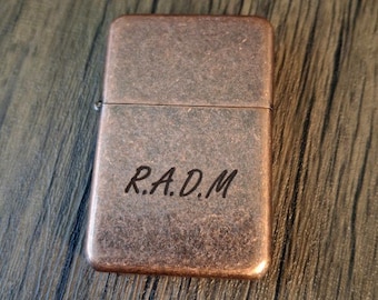 Briquet coupe-vent personnalisé en cuivre de style vintage, cadeau en boîte gravé personnalisé