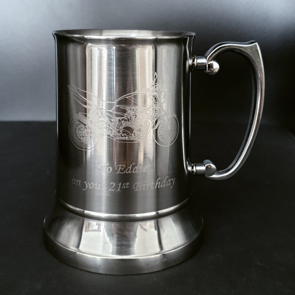 Personalised Silver Stainless Steel Tankard - Superb Wedding, Retirement, Birthday Boxed Gift, Your Own Text Logo Engraved