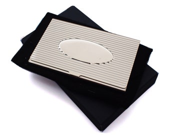 Oval Ribbed Business Credit Card Holder - Quality Silver plated - Personalised Message Text Engraved Work Marketting Trade Show Gift Idea