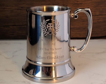 Personalised Silver Stainless Steel Tankard, Custom Engraved Boxed Gift