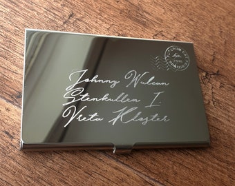 Steel Business Credit Card Holder, Have Your Own Personalised Message Text or Logo Engraved