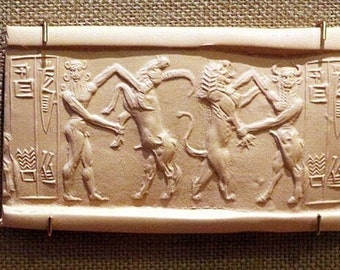 ANCIENT IMPRESSION TABLET Showing  Gilgamesh and  Enkidu  Fighting  Humbaba