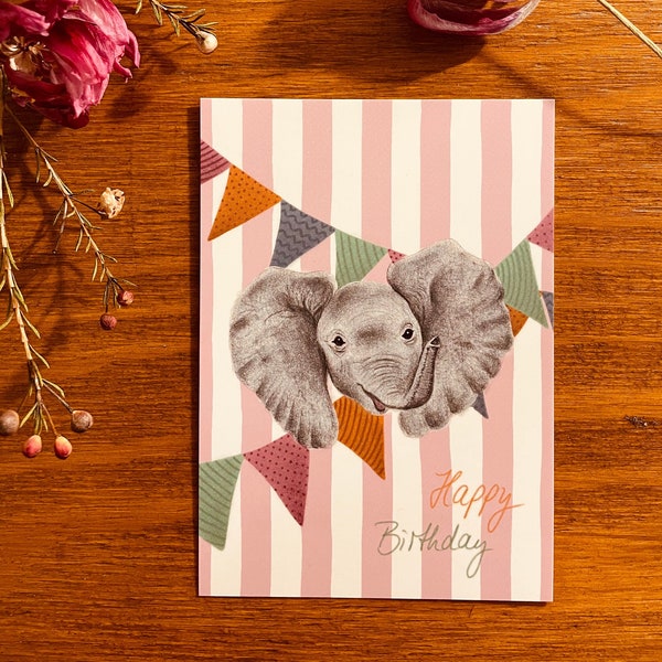 Postcard - Happy Birthday Pink Elephant