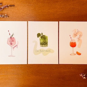 Ensemble de cartes postales - Boissons préférées (Wildberry Lillet, Gin Basil Smash, Aperol Spritz)