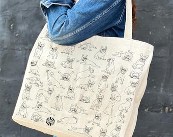 French Bulldog Frenchie Canvas Tote Bag gift under 30 for dog mom Frenchie gift for grandma Frenchie gift for him dog lover gift for him