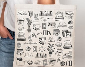 Bookish Canvas Tote Bag gift under 30 literary gift for her book Lover Gift for Bookworm book club tote for teacher librarian reading gifts
