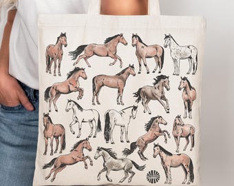 Horse Canvas Tote Bag: Year of the Horse Cowgirl Core Reusable Market Cotton Bag