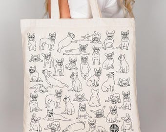 French Bulldog Frenchie Canvas Tote Bag gift under 30 for her dog lover gift cute tote for new puppy gift for him frenchie mom gift