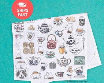 Tea Set Cotton Tea Towel Kitchen Decor Gift