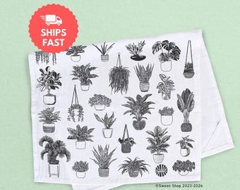 House Plants Cotton Tea Towel Kitchen Gift Decor For Plant Mom