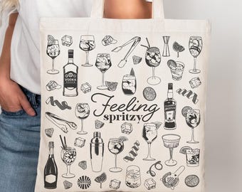 Feeling Spritzy Canvas Tote Bag gift under 30 for her bartender cocktail lover gift for friend Aperol Spritz gift for mixologist summer tote