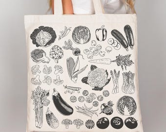 Vegetables Canvas Tote Bag gift under 30 for her gardener gift for vegetarian cottage core vibe tomato girl farmers market reusable tote