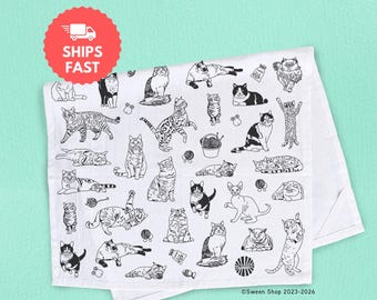 Cat Cotton Tea Towel Kitchen Gift for Cat Owner