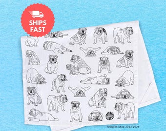 Bulldog Cotton Tea Towel Kitchen Gift for Pet Owner Dog Lover Gift